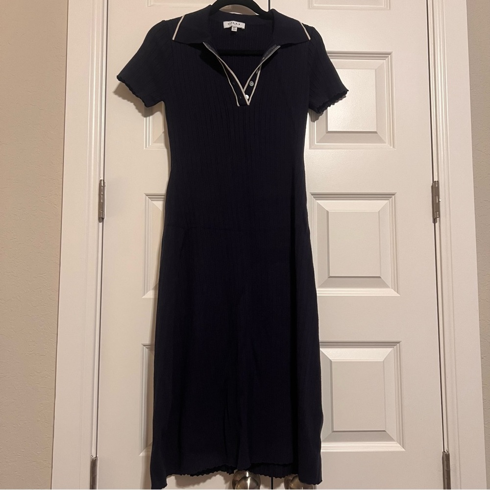 Gilli Navy Midi Dress with White Accents